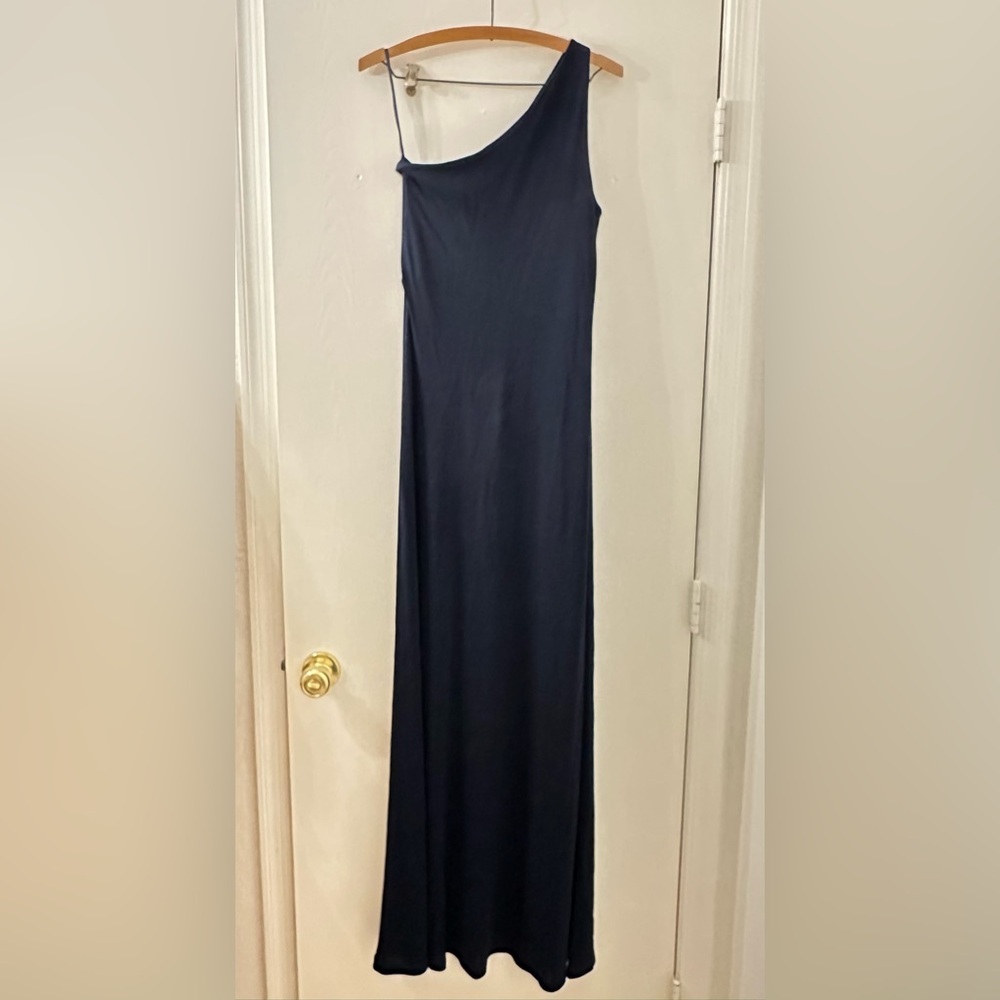 Lauren Ralph Lauren Vintage One Shoulder Navy Gown Medium - Picture 3 of 5